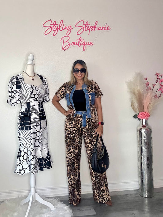 Animal Print Denim Contrast Set