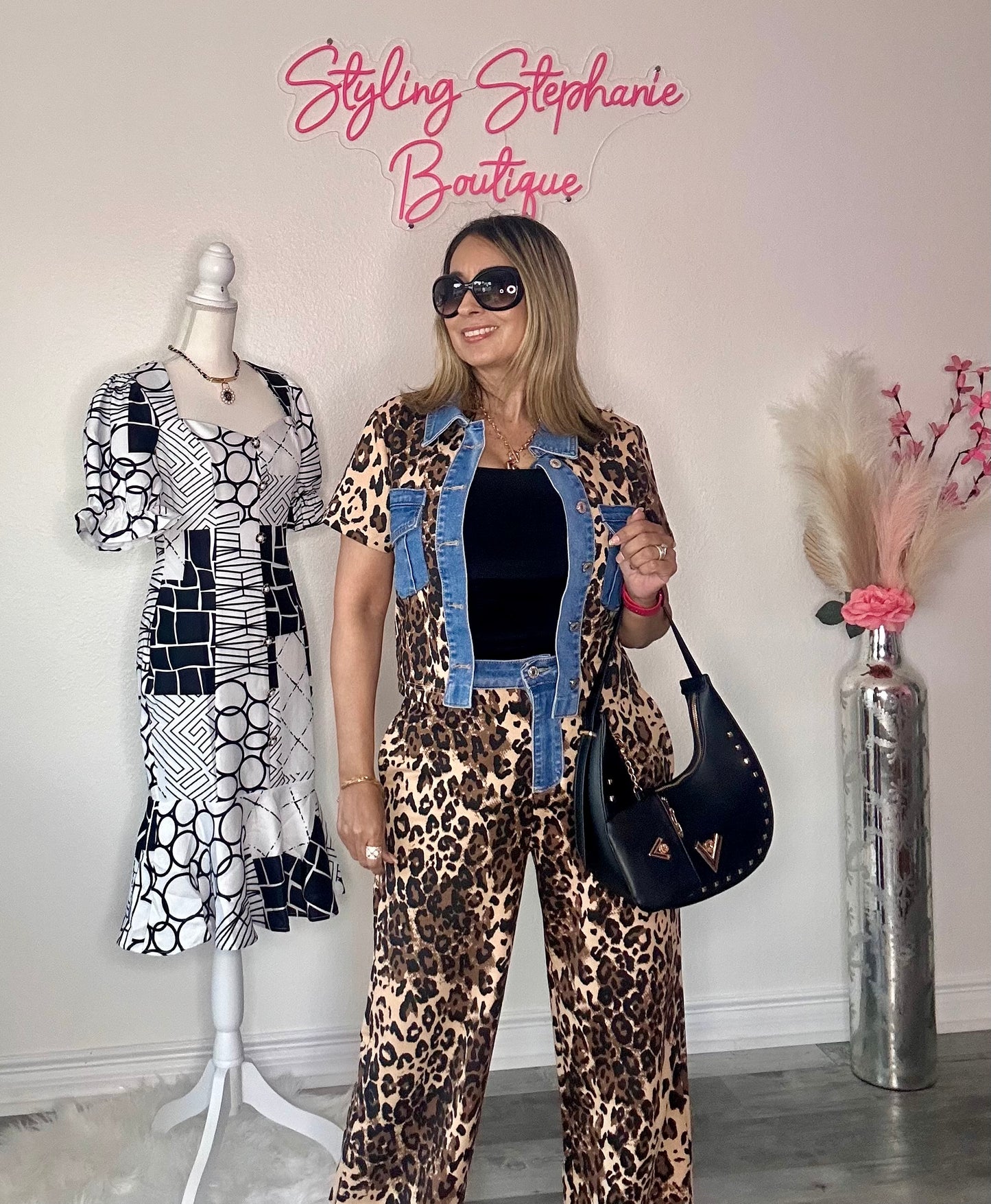 Animal Print Denim Contrast Set