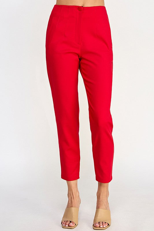 Red High Waist Cigarette Pants