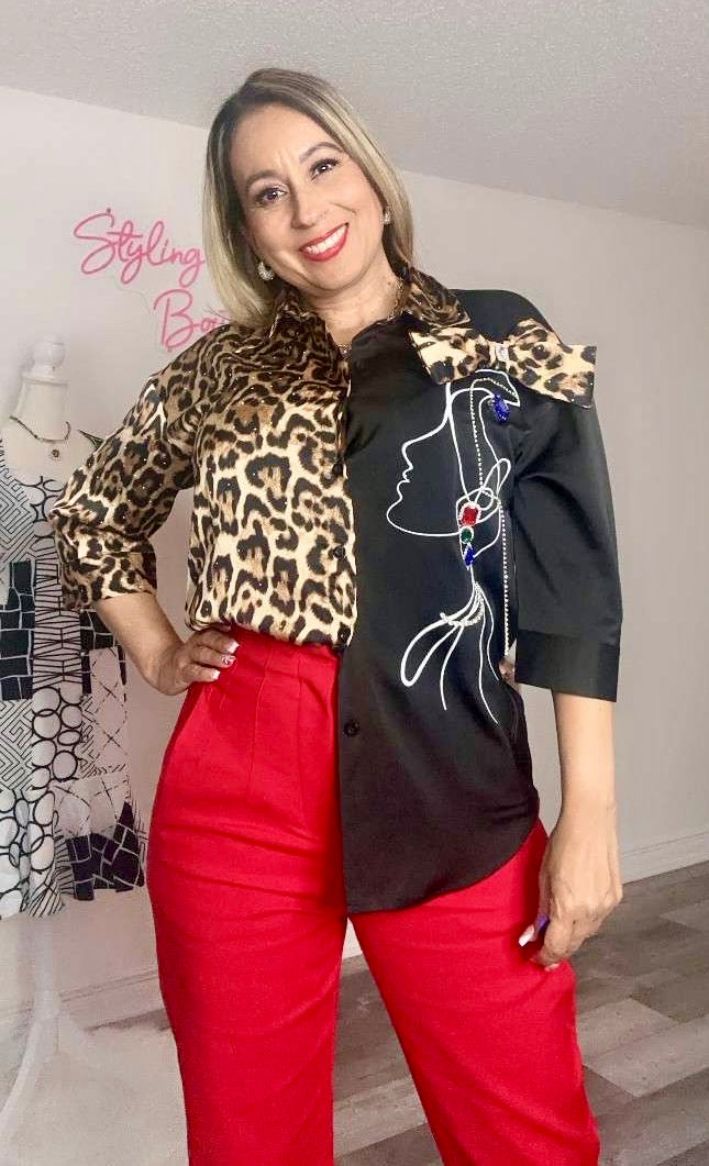 Long Sleeve Leopard Black Top