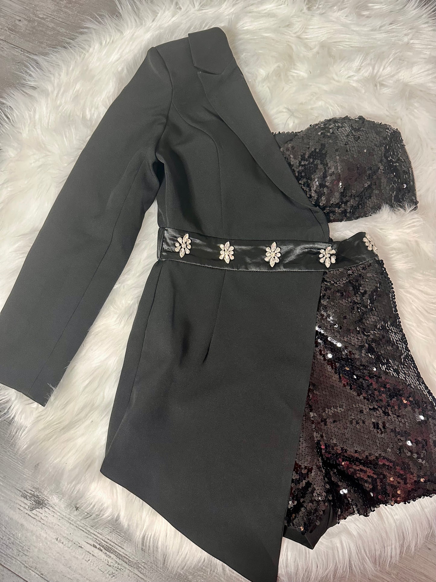 Sequin Party Tuxedo Romper