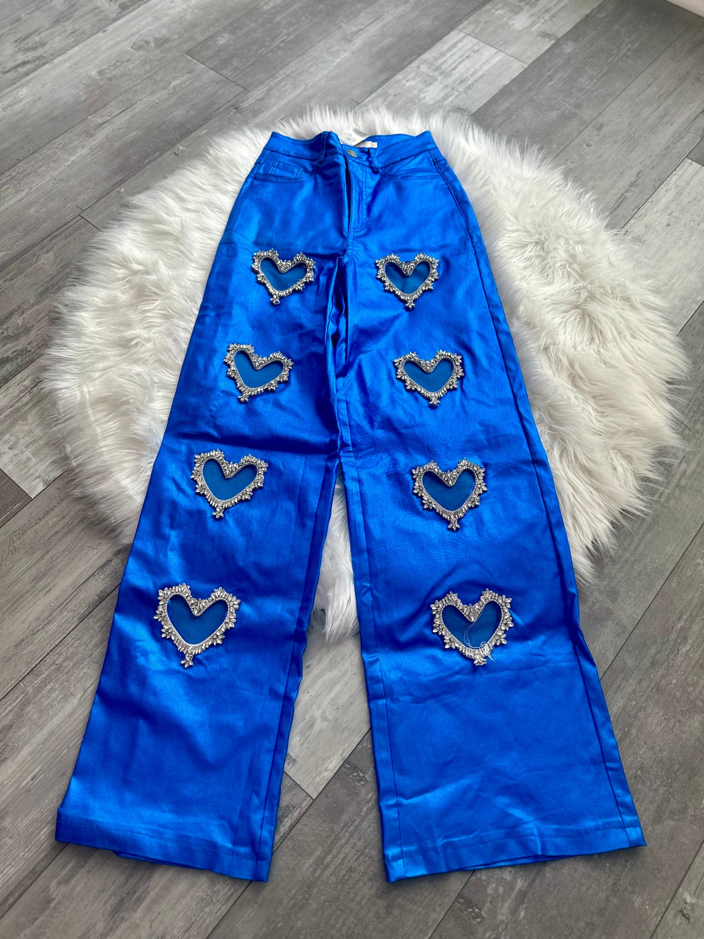 Blue-tiful heart rhinestone pants