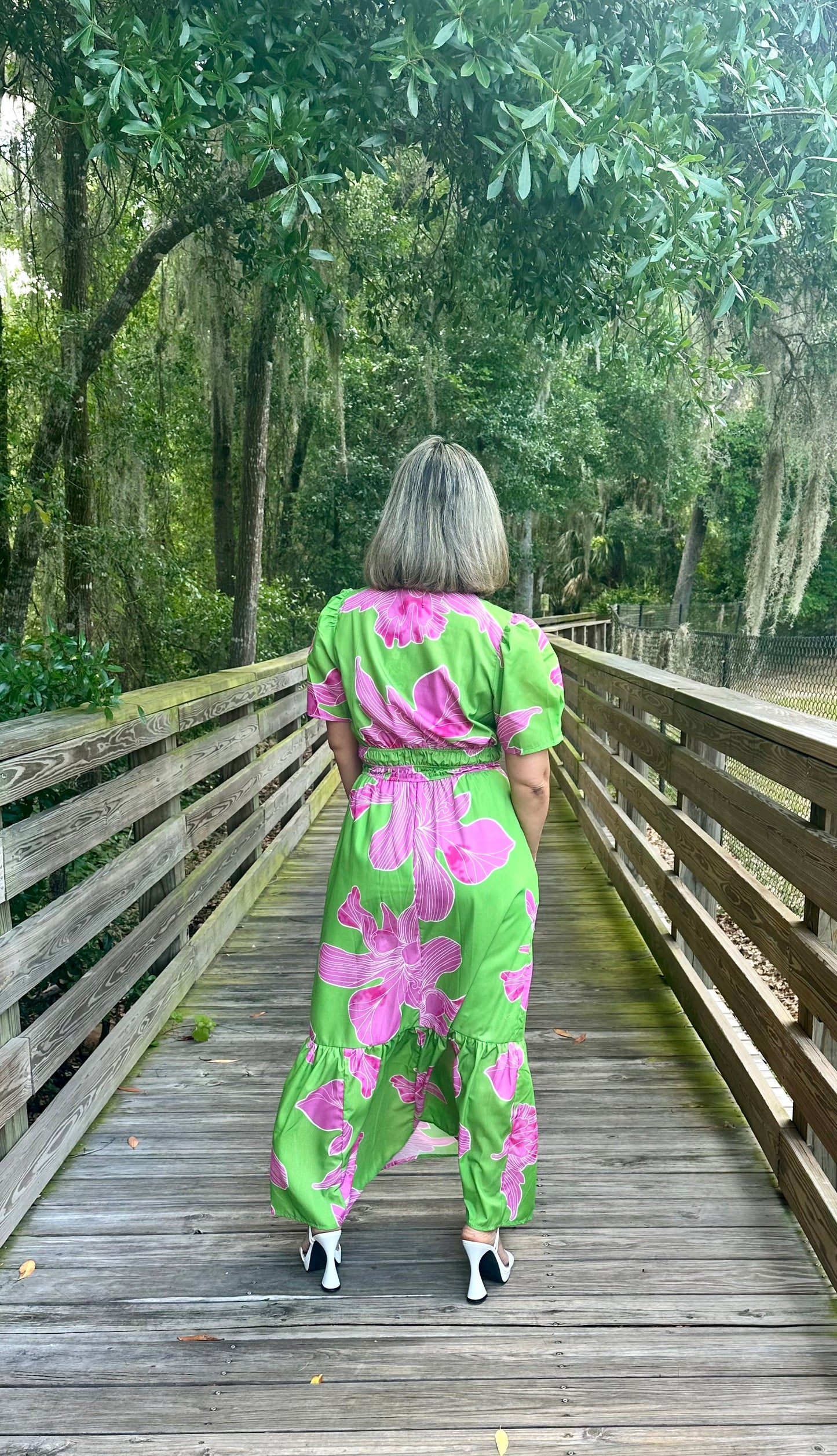 Printed Notched Flared Maxi Dress