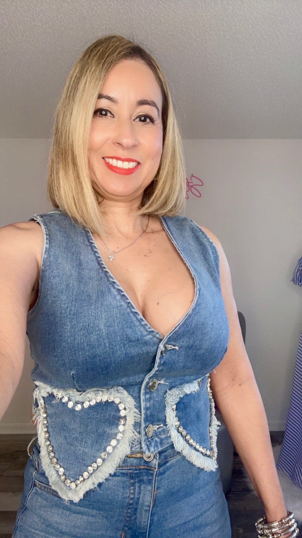 Denim Heart Rhinestone Vest