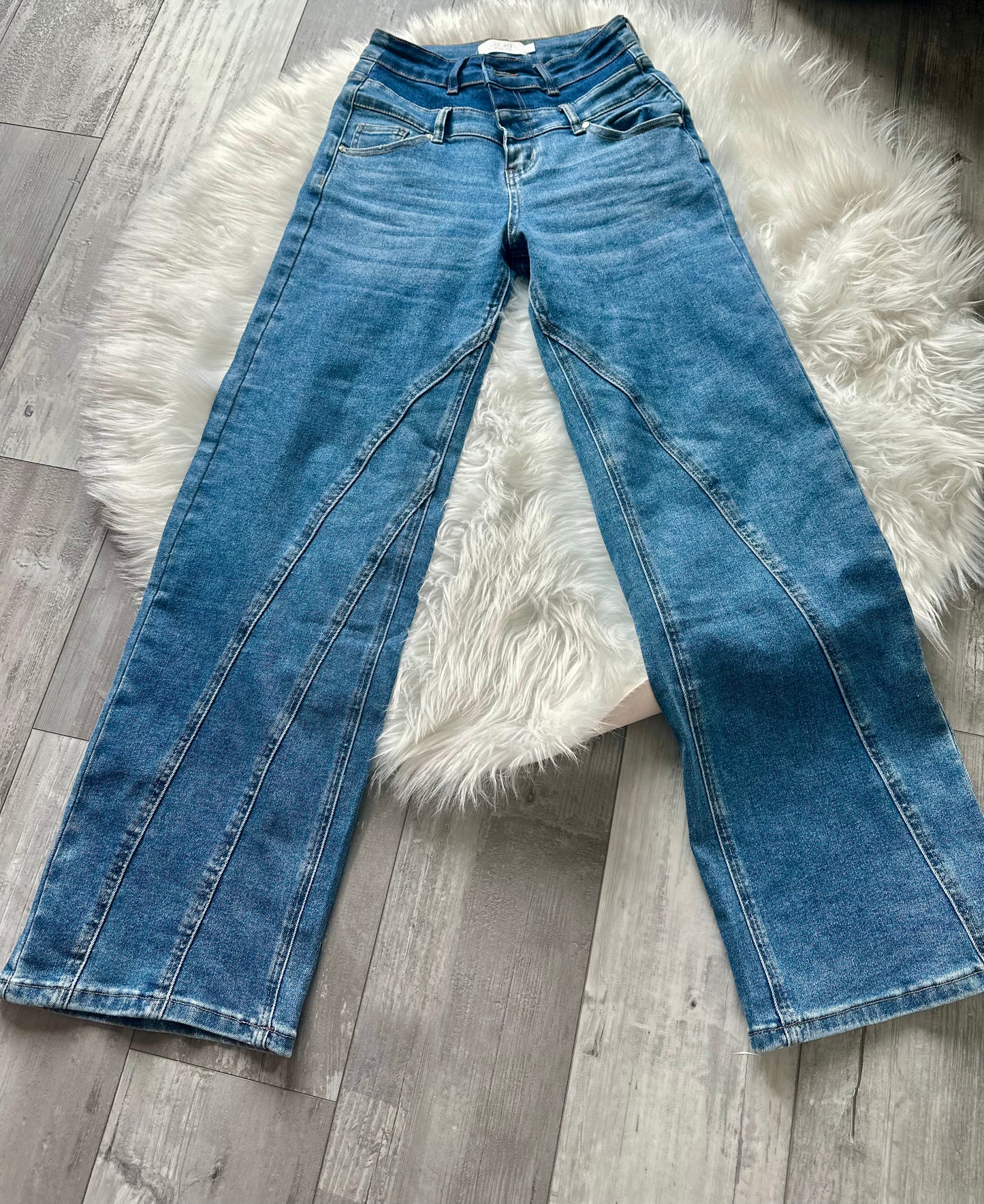 Denim Blue Two Tone Waistband Pants