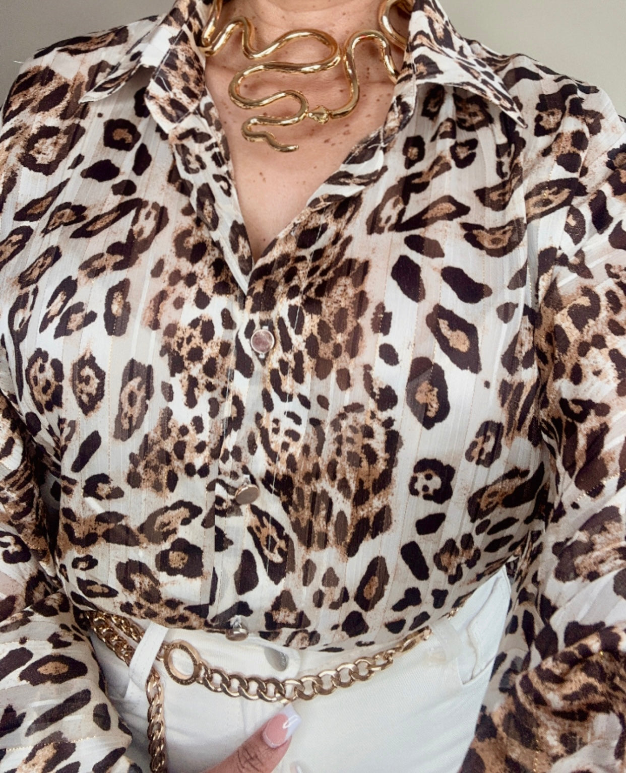 Animal Print Long Sleeve Button Down Blouse